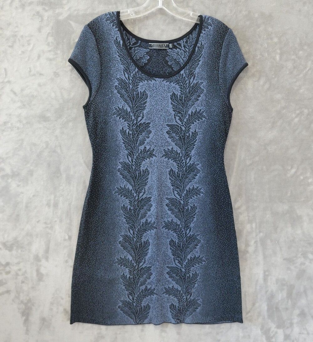 Peruvian Connection 100% Pima Cotton Knit Vineshadow Dress Women’s Medium Midi